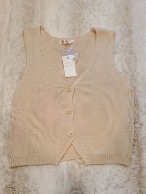 Ultra Flirt Cream V-Neck Button Knit Vest